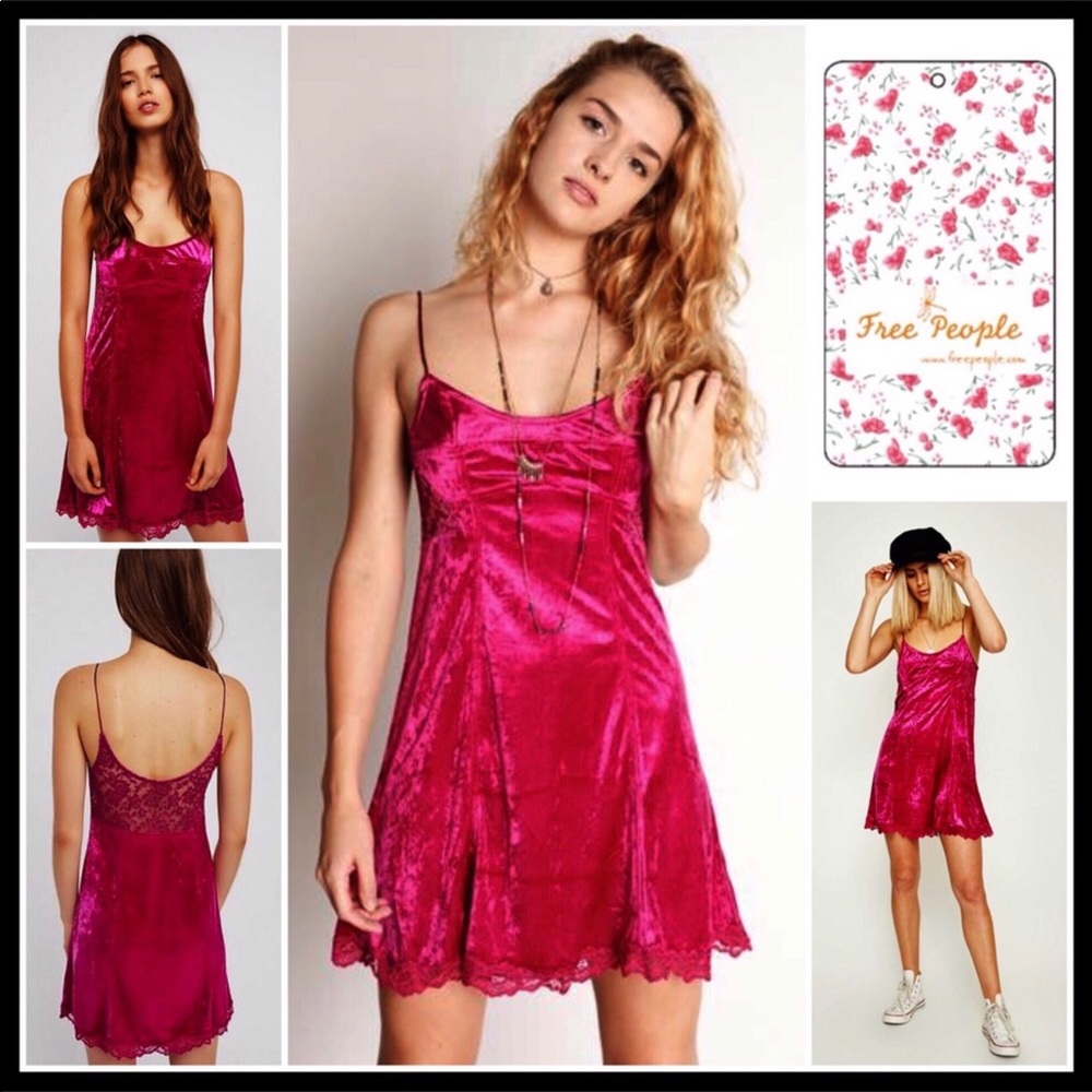FREE PEOPLE LACE TRIM VELVET SLIP COCKTAIL DRESS - Picture 2 of 8
